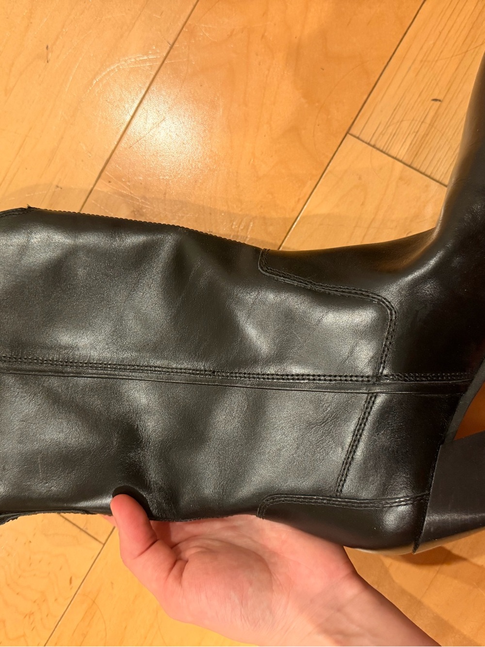 Women's Black Genuine Leather Mid-Calf Western Heel Boots - Picture 5 of 9